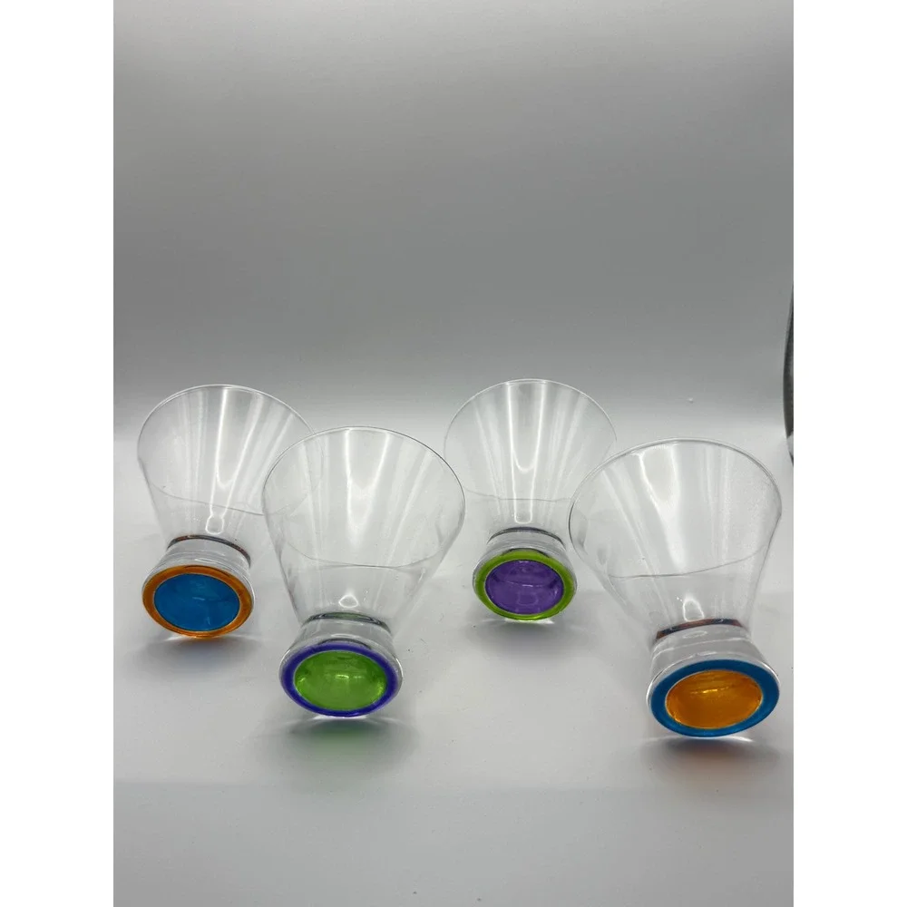 Dansk MCM Stemless Matini Glasses Set of 4 Colorful Base Multi Color Ring